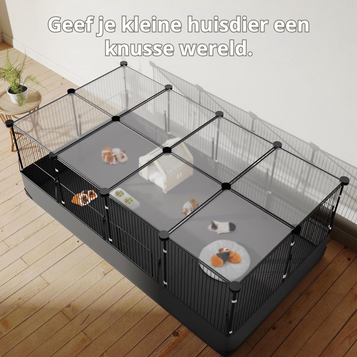VH Supplies®Konijnenhok Binnen - Konijnenren - Dierenverblijf - Zwart - 122 x 60 x 40 cm thumbnail 3