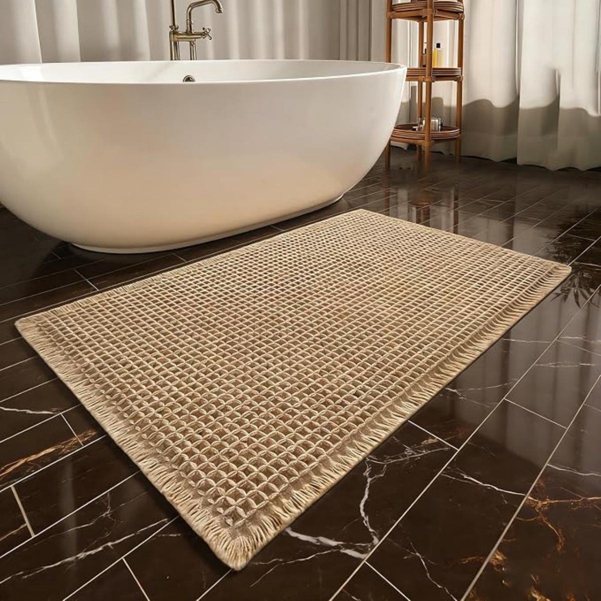 SSTRWGOOD Badezimmerteppich Badmatten en badtapijten - Rutschfeste Badematte 50x80cm - Wasbare Duschmatte met Antislip Onderlaag - Geschikt voor Badkamer en Douche - Gemaakt van Polyester - Bruin