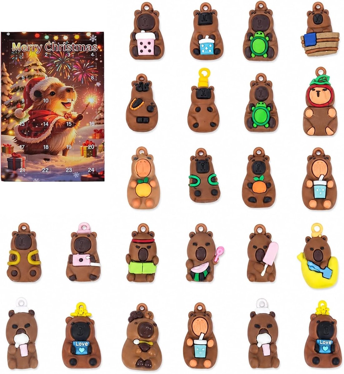 Adventskalender - Bruin - 24 Mini Capybara Hangers - Leuk Verzamelspel voor Kinderen