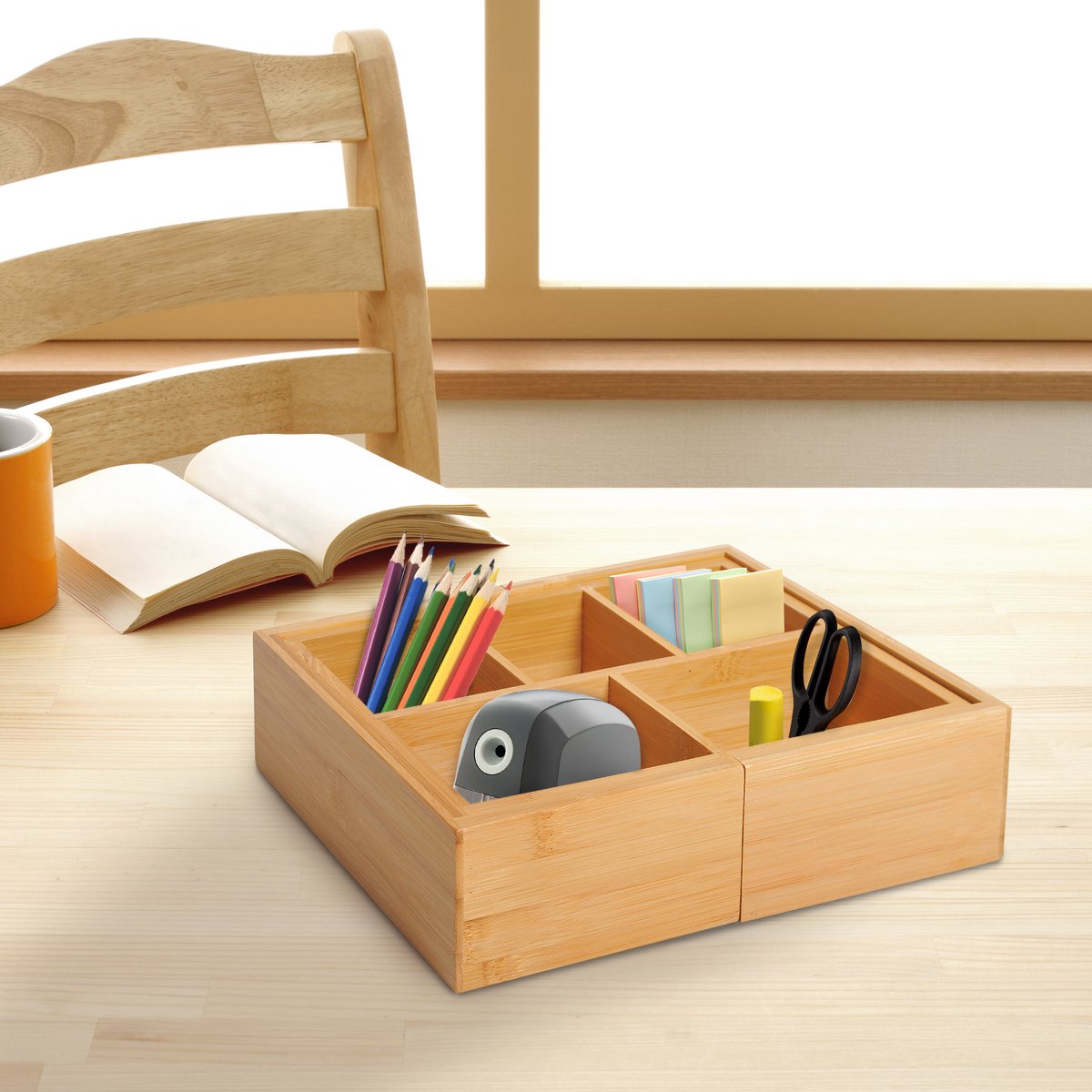 Opbergbox – Uitrekbaar – 24,6 x 17,6 x 7 cm – Bamboe – Naturel – Lade-organizer – 5 of 7 vakken