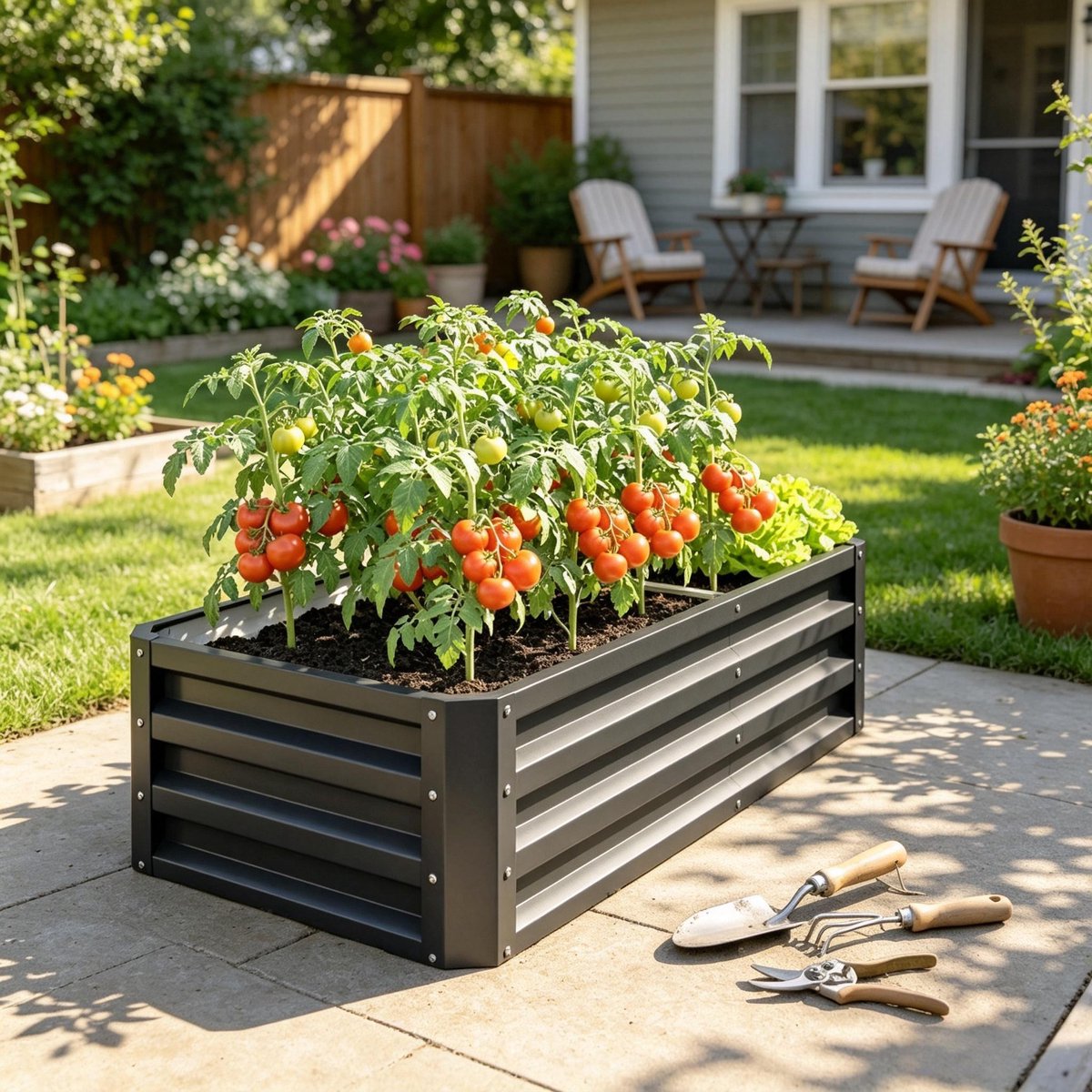Moestuinbak – 120 x 60 x 30,5 cm – Verzinkt Staal – Grijs – Voor Planten, Kruiden, Bloemen en Groenten