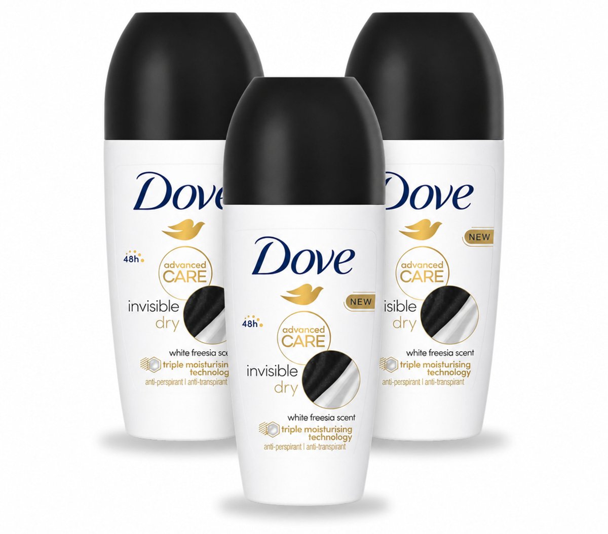 3 x Dove Deodorant Roller - Invisible Dry - 50 ml - Bulkverpakking - 3 stuks