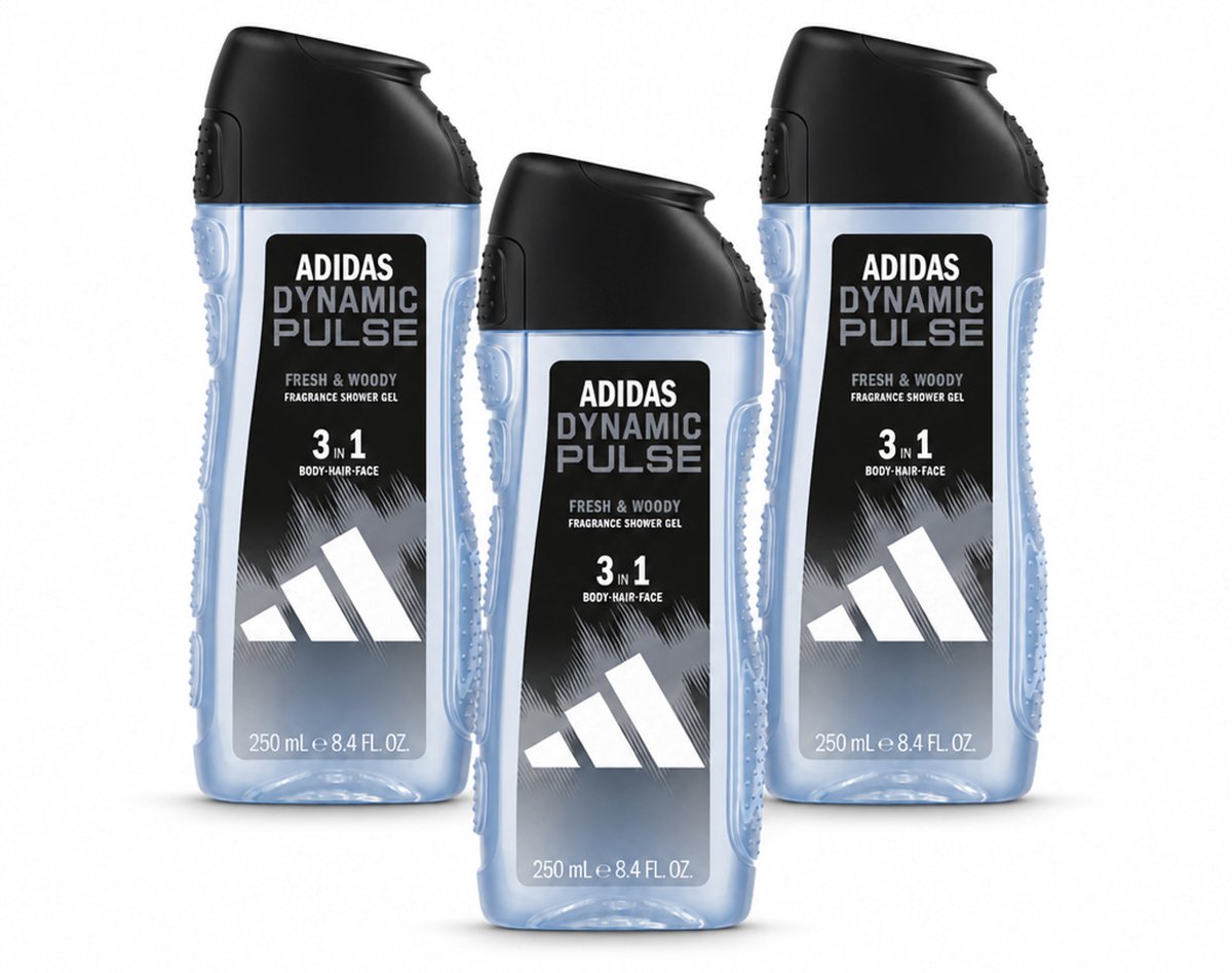 3 x Adidas – Douchegel 3-in-1 – Dynamic Pulse – 250 ml - Voordeelverpakking - 3 stuks