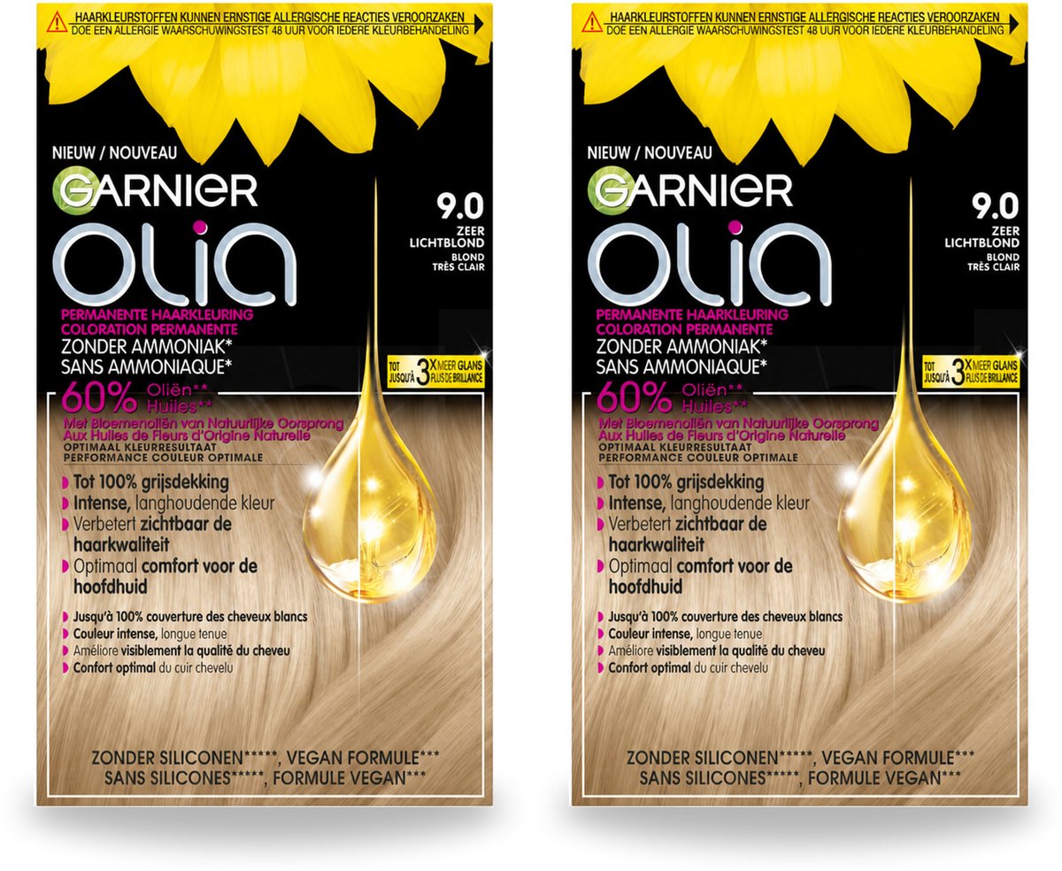 2 x Garnier - Olia 9 - Haarkleuring - Zeer Lichtblond - Zonder Ammoniak - Intense Langhoudende Kleur - Bulkverpakking - 2 stuks