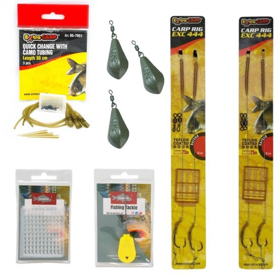 FC's Karpervissen Basis Pakket - met Karper Onderlijnen, Vislood & Loodclips - Complete Onderlijn Montage set voor Karper Vissen - Karper Start pakket - Karper Rigs, Lead Clips & Wartellood