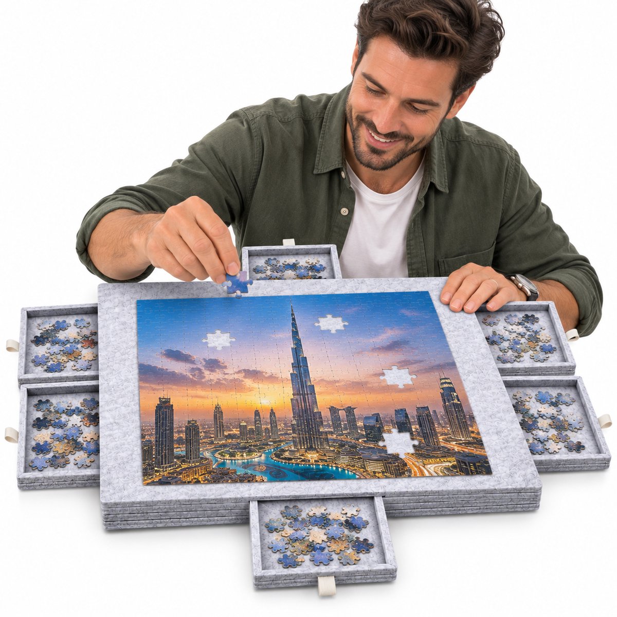 Currero Puzzeltafel Met Lades 1000 Stukjes - Puzzelbord - Puzzelmat - Opbergsysteem - Vilt - Met Deksel - Legpuzzel Accessoires - 1000 Pcs