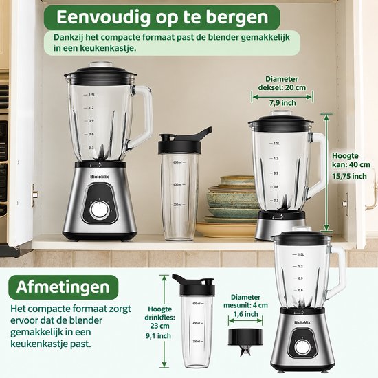 Seth Select Blender - 1300W – Glazen Blenderkan 1,5L – Professionele Smoothie Blender – BPA-Vrij – Voor Smoothies, IJs & Sauzen van Seth Select — afbeelding 3