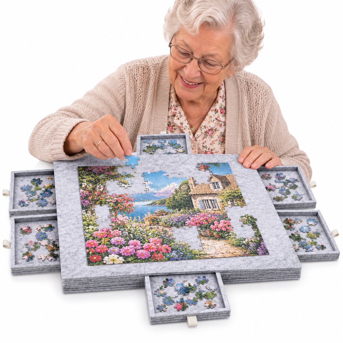 Currero Puzzeltafel Met Lades 1000 Stukjes - Puzzelbord - Puzzelmat - Opbergsysteem - Vilt - Met Deksel - Legpuzzel Accessoires - 1000 Pcs