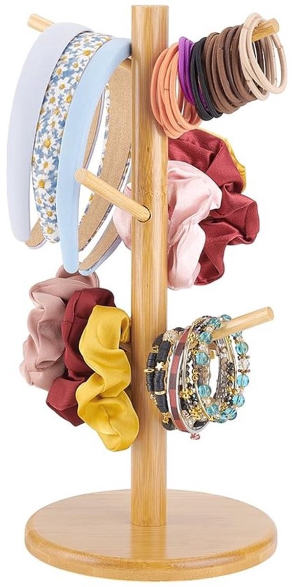 Dailygoods- Haarelastiekjeshouder - Houten Sieradenrek - Draagbaar