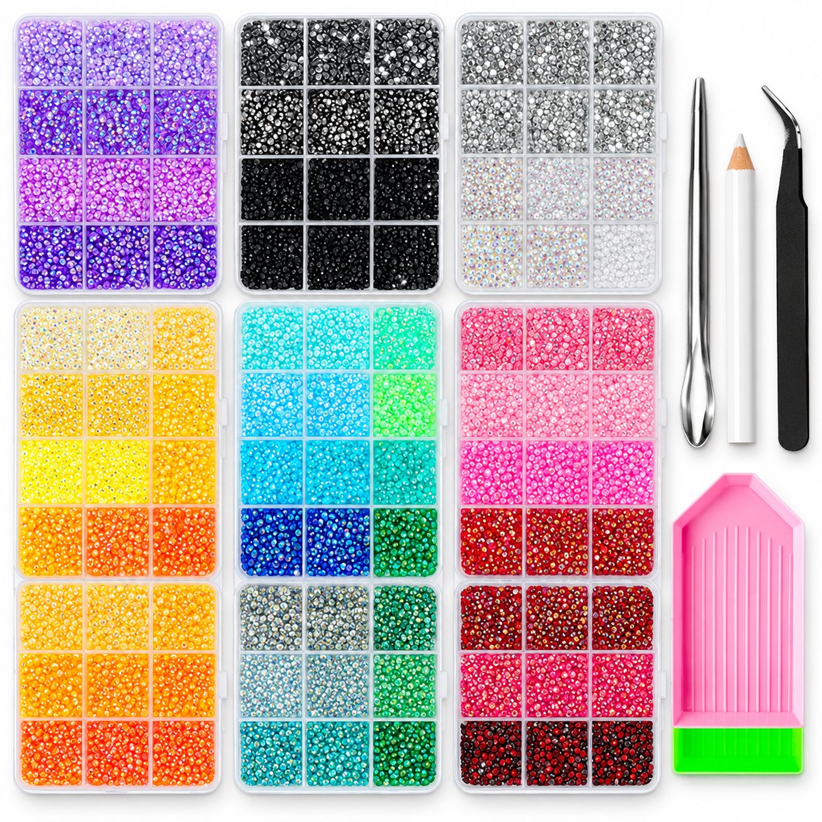 Currero Bedazzle Kit - Bedazzling - Plakstenen - Strass Steentjes - DIY Versieren - Nagel Decoratie - Met Pincet En Applicator - AB Glitter Steentjes - 10 Box Set