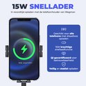 15W snellader in telefoonhouder van Wegman, met telefoon die 75% is opgeladen.