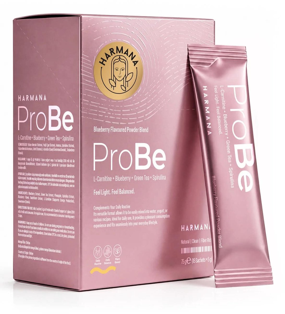 Harmana ProBe Bosbes Poedermix – L-Carnitine, Groene Thee, Spirulina & Ananas – 15 Sachets x 5 g – 75 g