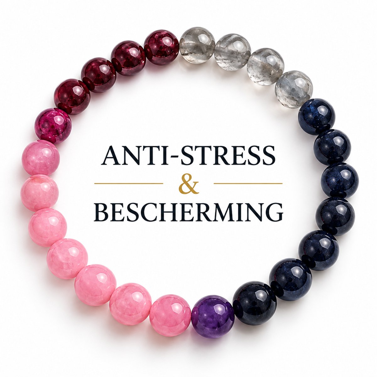 S4H® Anti-Stress & Bescherming – Kracht, Focus & Zelfvertrouwen – Handgemaakt van Natuurlijke Edelstenen (18 cm)
