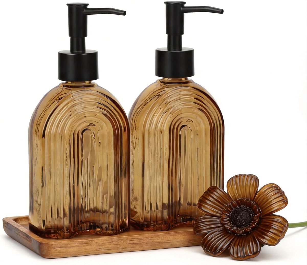 Zeepdispenser - Set van 2 - 330 ml - Hout