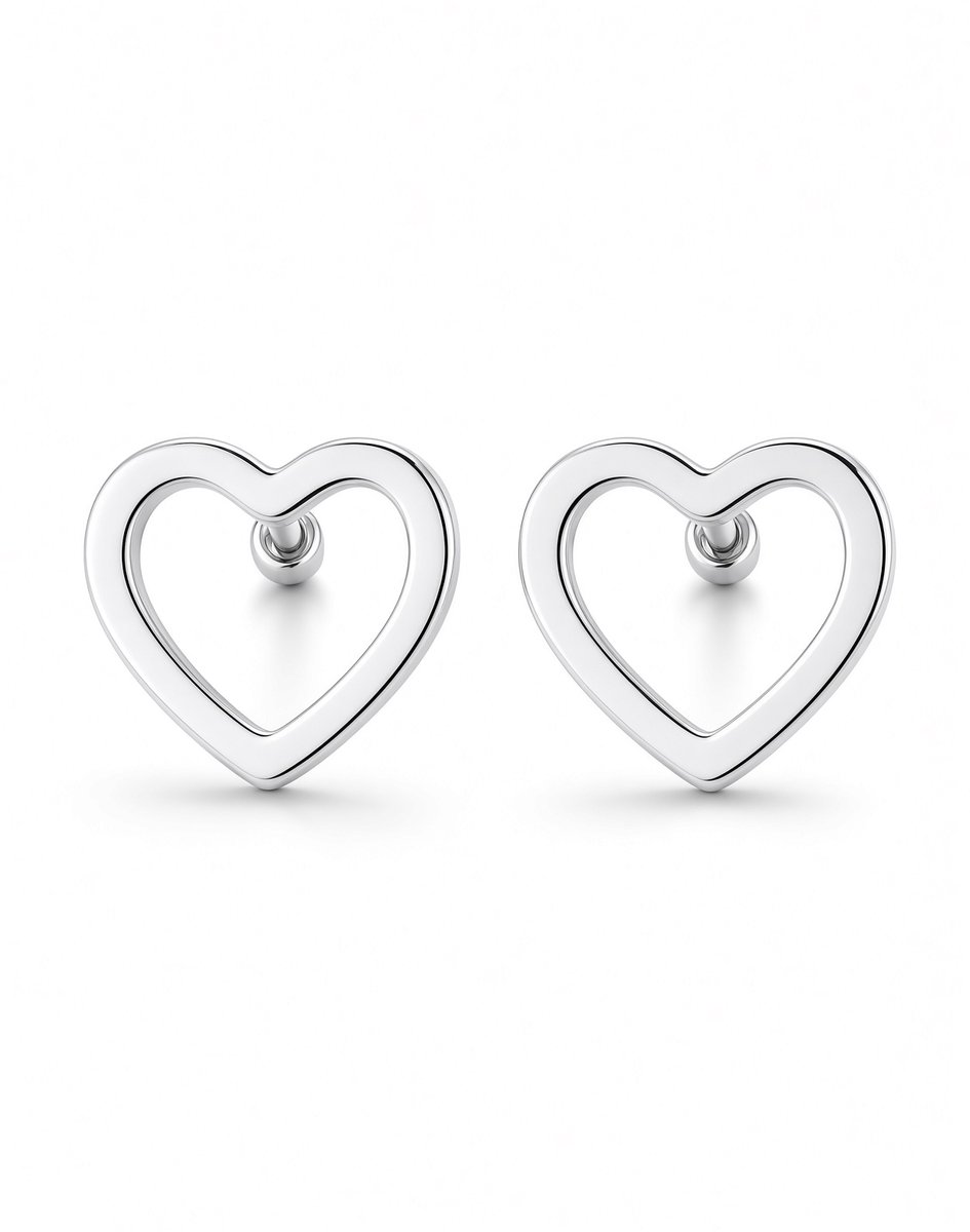 Zilverkleurige Hypoallergene Open Heart Stud Oorbellen | Waterproof | 316L RVS | No-Fade
