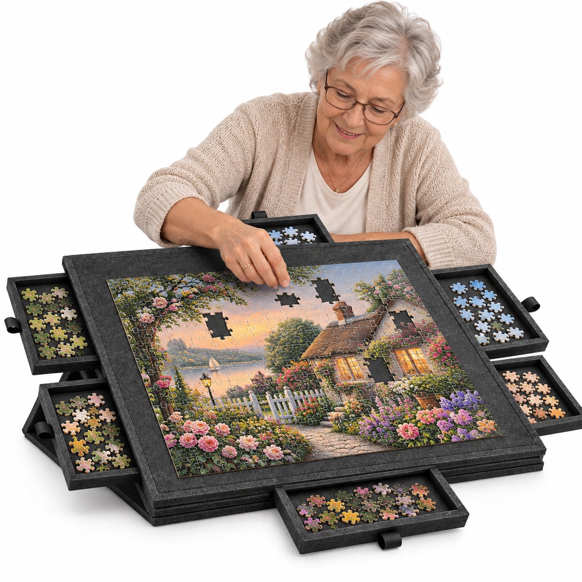 Currero Puzzeltafel Met Lades 1000 Stukjes - Puzzelbord - Puzzelmat - Opbergsysteem - Vilt - Met Deksel - Legpuzzel Accessoires