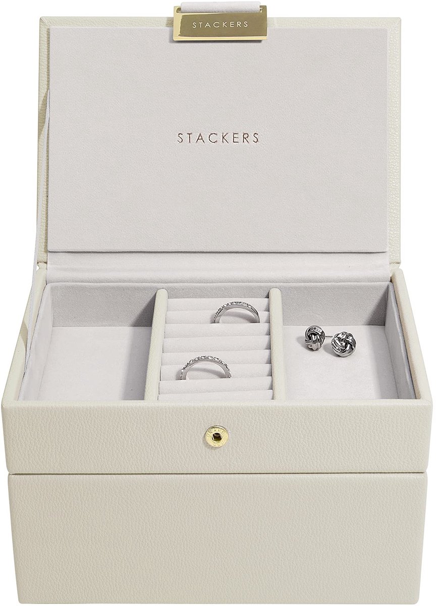 Elzusha - Mini sieradenbox set van 2 - Lichtbeige met slot en 2 compartimenten