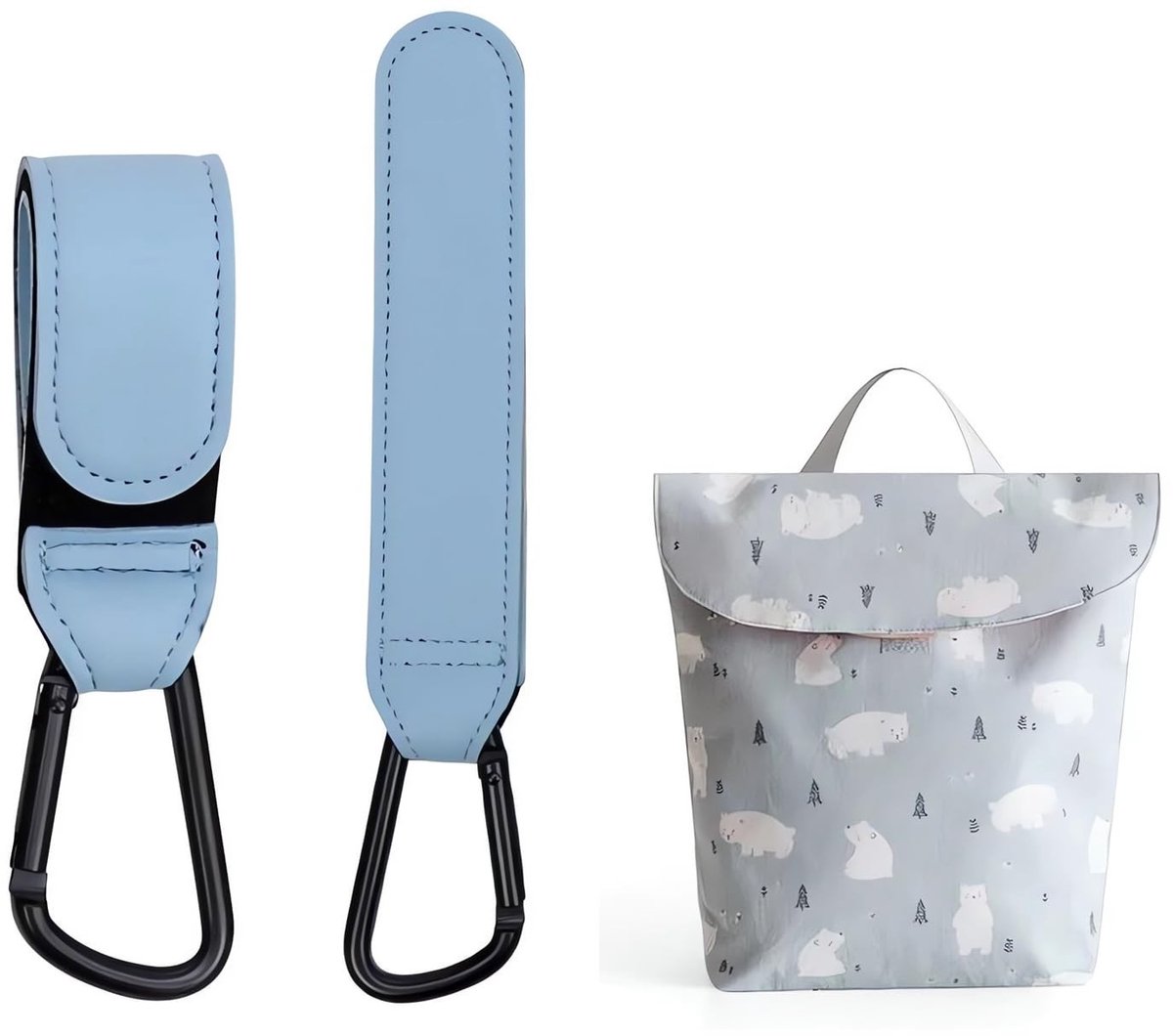 Elzusha - Universele Kinderwagen Haak Set - 2 stuks met Blauw Tasje