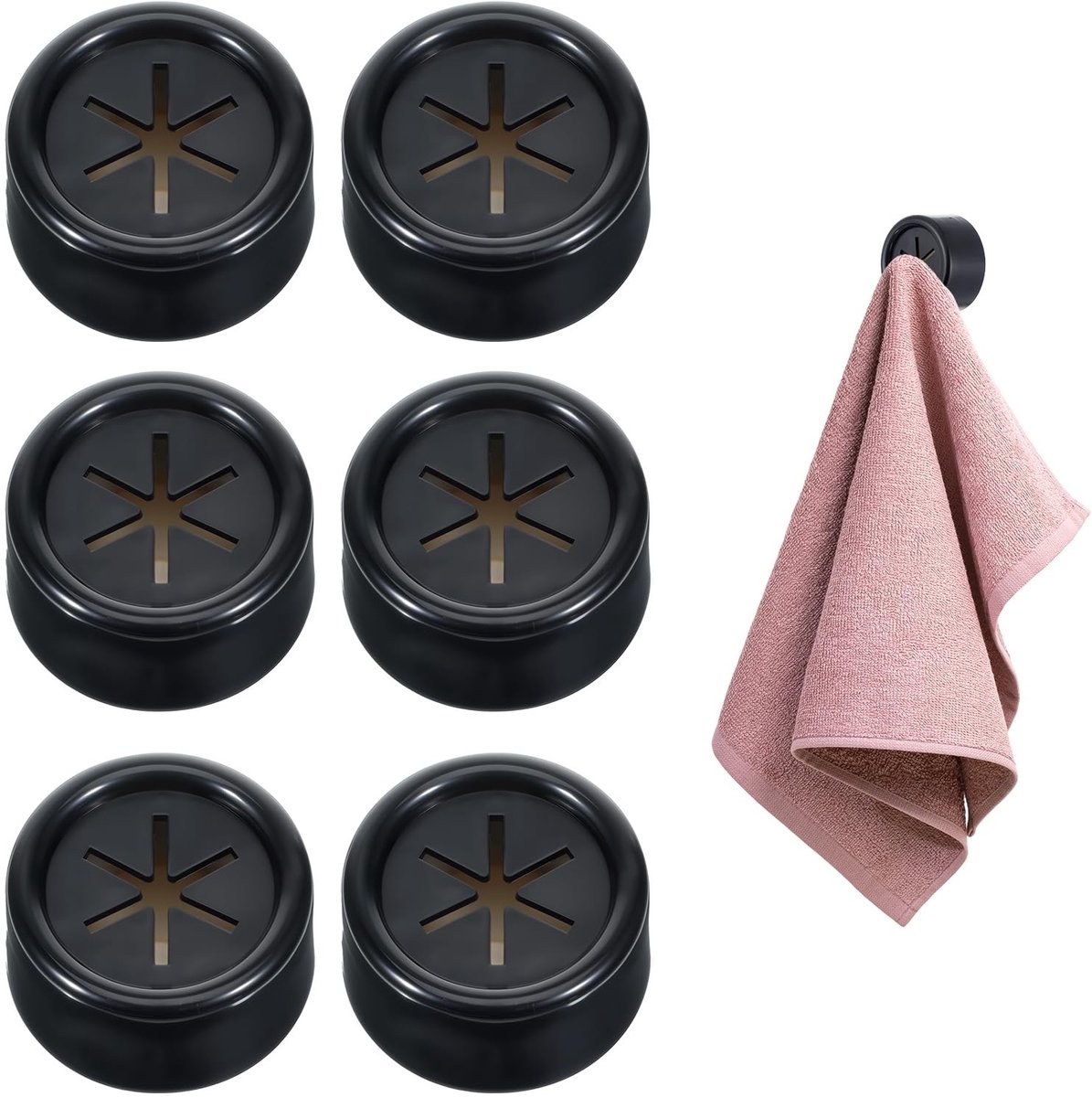 Elzusha - Set van 6 Zelfklevende Handdoekhaken - Zwart