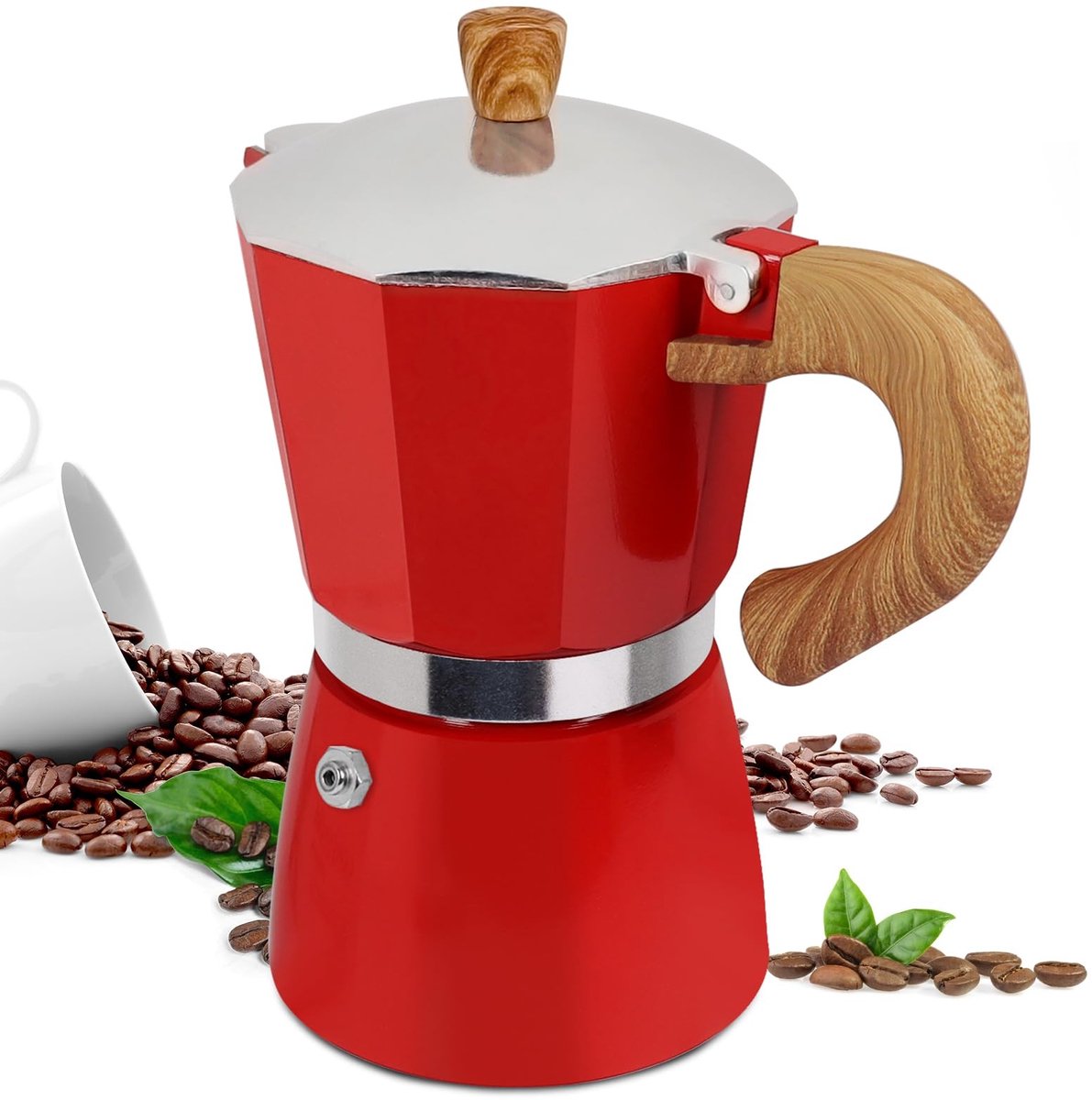Elzusha - Moka Pot - Aluminium Espresso Machine - Rood - 3 Kopjes