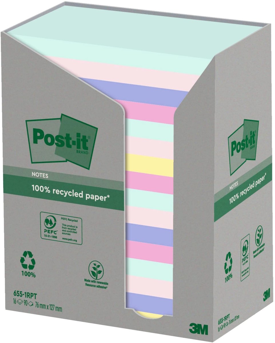 Elzusha - Post-it Recycled Notities - 16 Pads Assorted Kleuren