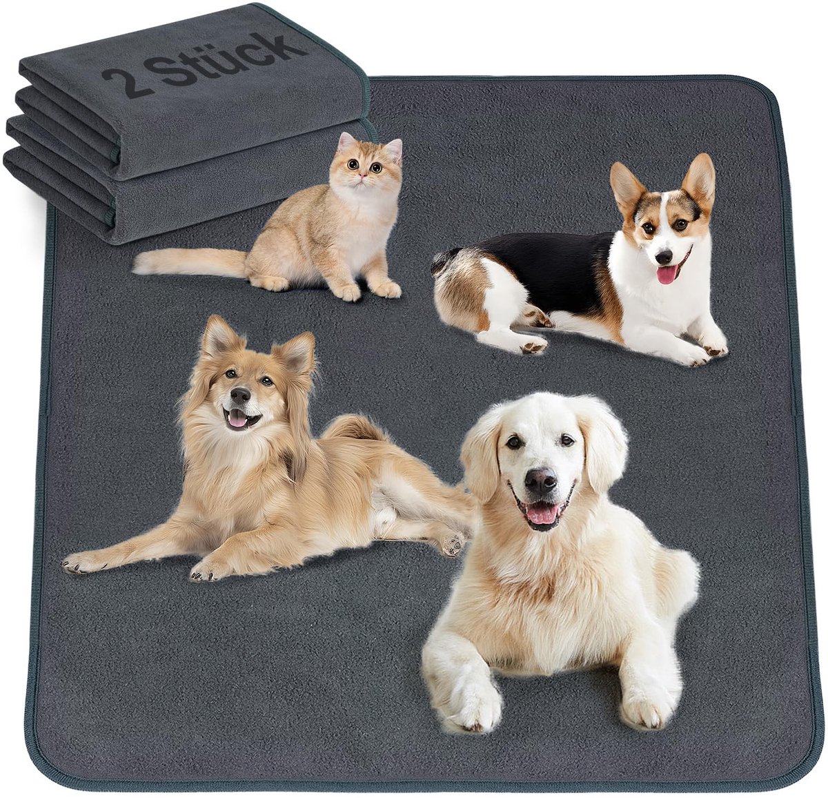 Elzusha - Puppy Pads Set van 2 - Wasbaar en Absorberend - 104 x 104 cm - Grijs