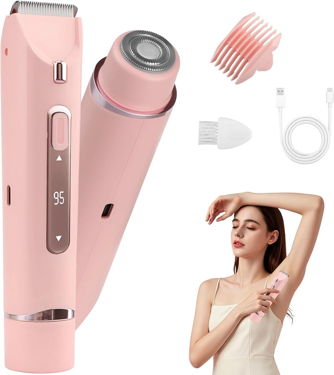 Scheerapparaat voor Dames - Roze - 3-in-1 - Oplaadbaar met USB-C - Voor Gezicht en Lichaam