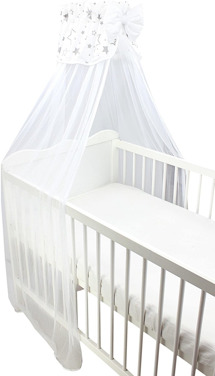 Elzusha - Babybedhemel met Sterrenmotief, Grijs/Wit