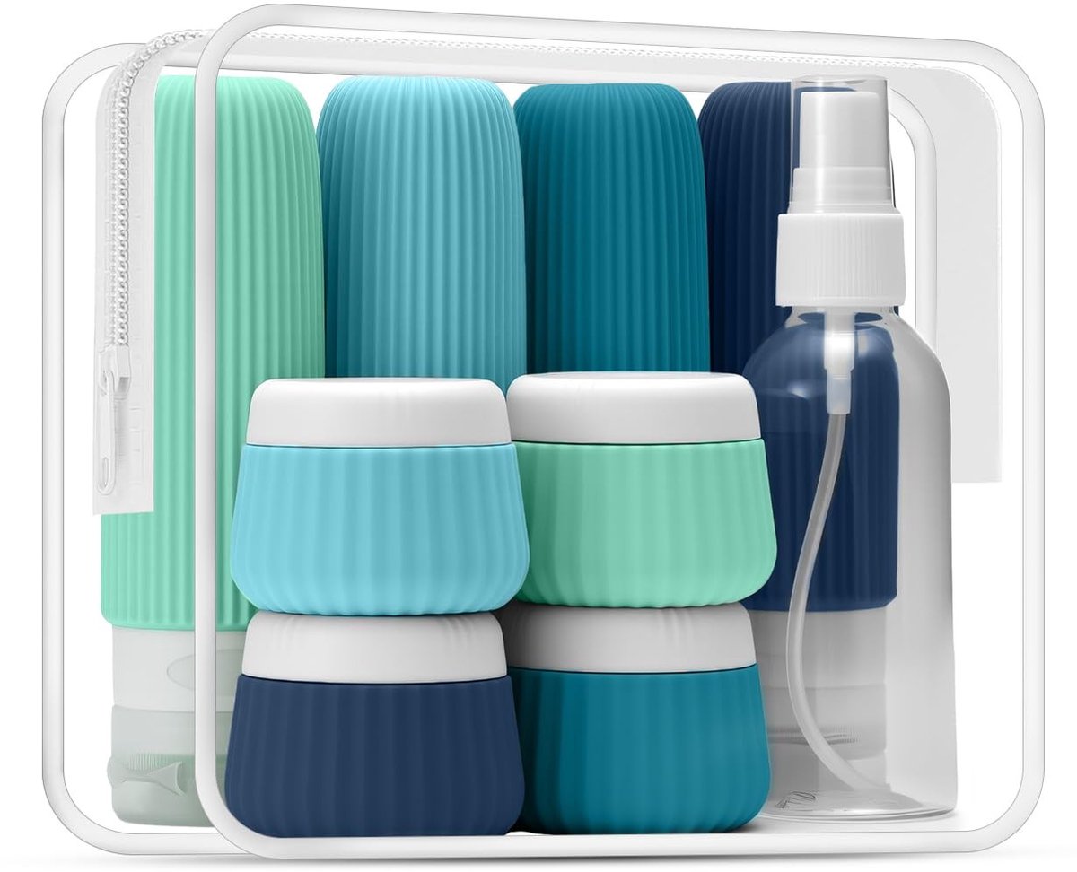 Elzusha - Set van 9 TSA Goedgekeurde Silicone Reisflessen voor Toiletten