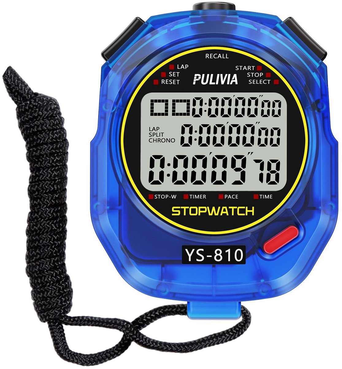Elzusha - Digitale Stopwatch met 10 Splits en Grote Display - Blauw
