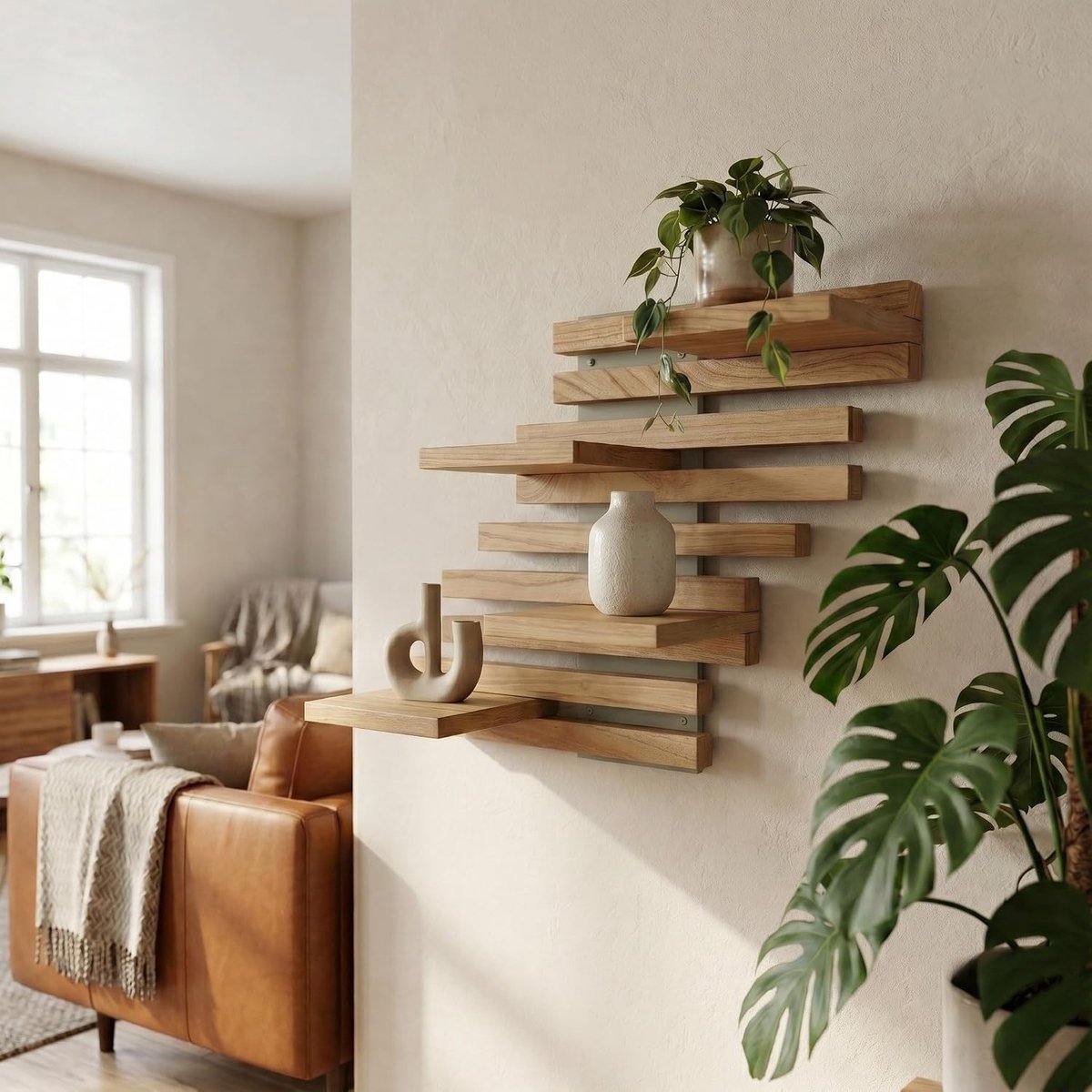 Wandplank - Saliegroen - 42 x 43 cm - Massief Hout met FSC-certificaat - Voor Woonkamer, Keuken, Badkamer, Slaapkamer