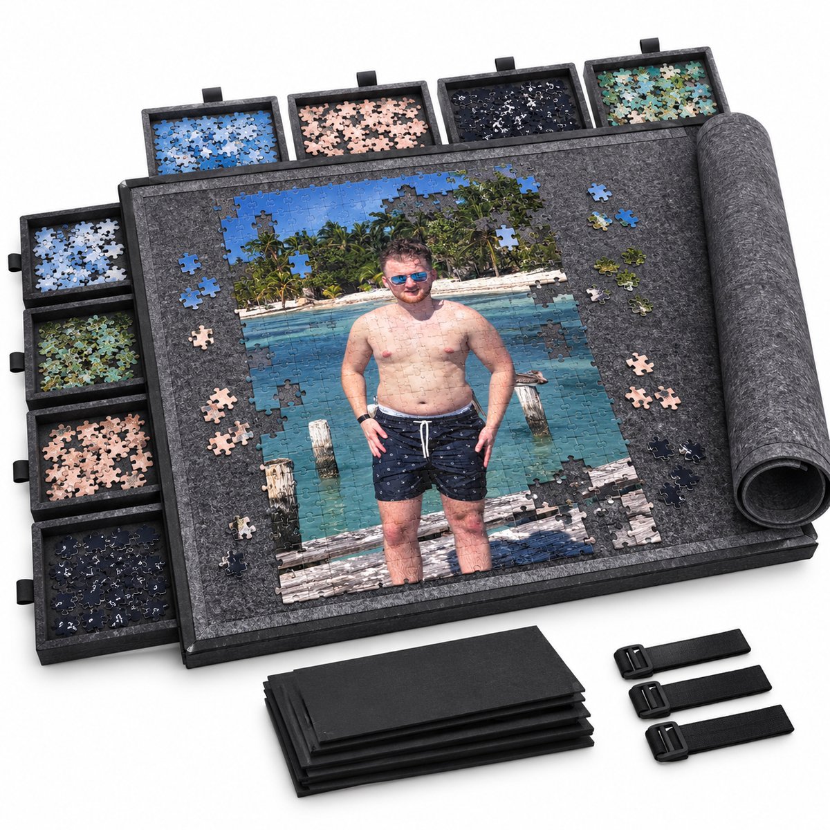 Currero Puzzeltafel Met Lades 1000 Stukjes - Puzzelbord - Puzzelmat - Opbergsysteem - Vilt - Met Deksel - Legpuzzel Accessoires - 1500 Pcs