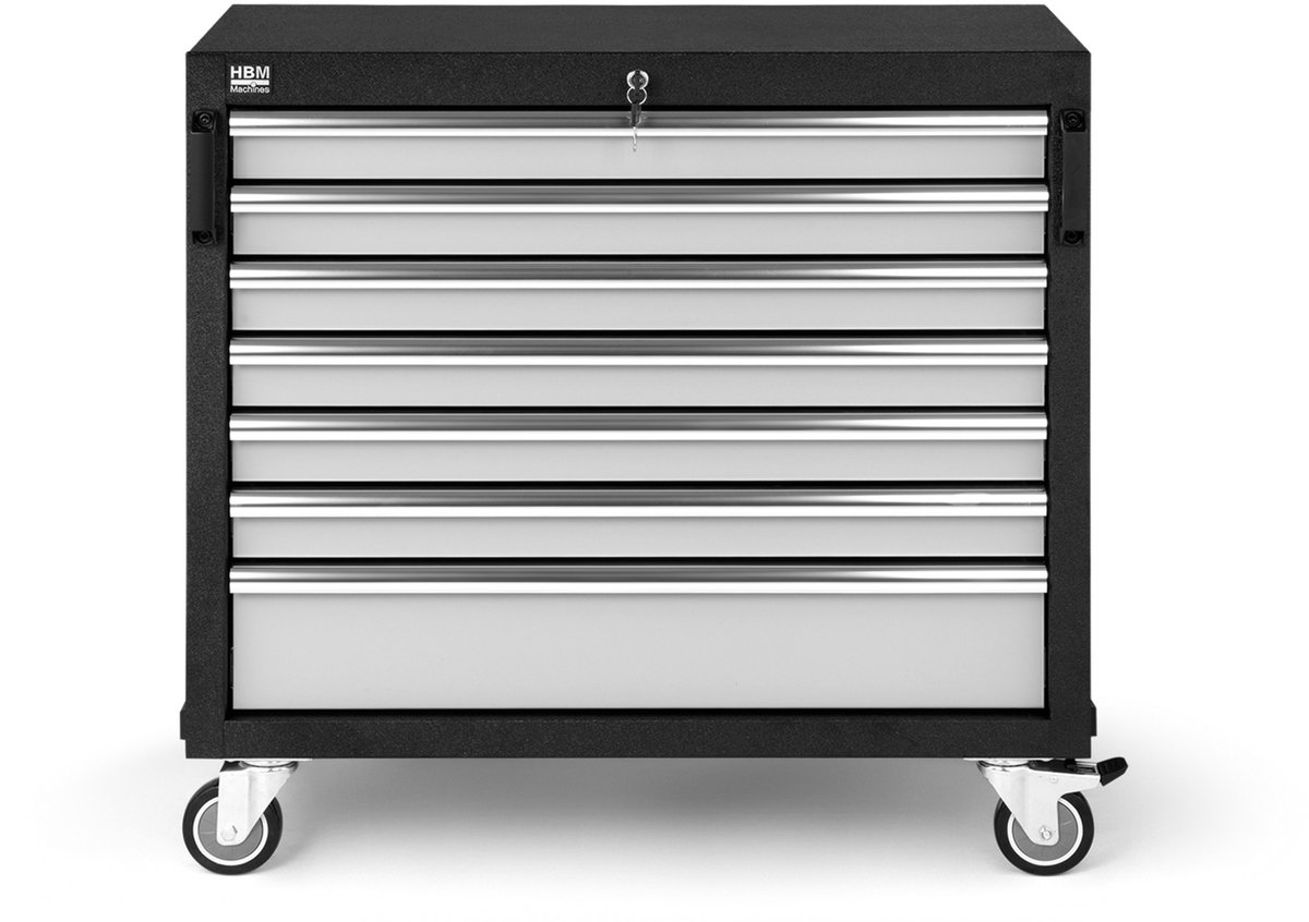 HBM brede professionele gereedschapswagen 7 laden met slot, 4 wielen, 90x45x90 cm, 400 kg draagvermogen