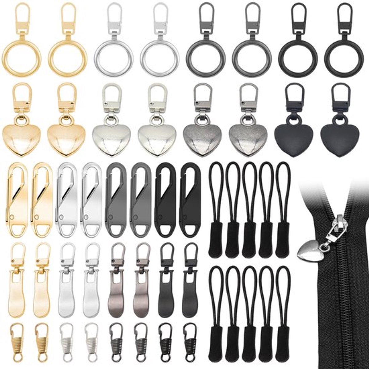 Dailygoods Afneembare Ritssluiting Trekker Vervangende 50 Stuks Metalen Zilver