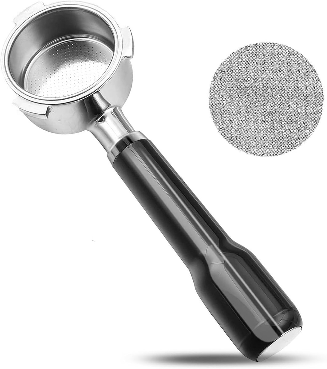 1 stuk - koffiemachine handgreep - Zwarte kleur - Kunststof en 304 roestvrij staal materiaal - 51 mm afmeting - Onderloze drieoorks extractiehandgreep met beukenhout handvat - Geschikt voor aanpassen van koffieapparaten thuis
