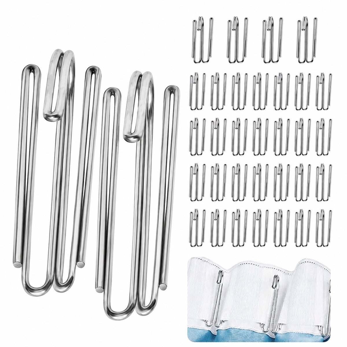 50 Stuks RVS 4-Poot Plooihaken 5,5 cm - Gordijnhaken - Eenvoudig te Monteren - Voor Douche & Gordijnen - SOLLBRY®
