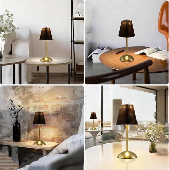 Oplaadbare Tafellamp, Draadloze Tafellamp Met 3 Dimbare Kleuren, Decoratieve Draagbare Lamp, Bureaulamp Met Stoffen Kap. — afbeelding 5