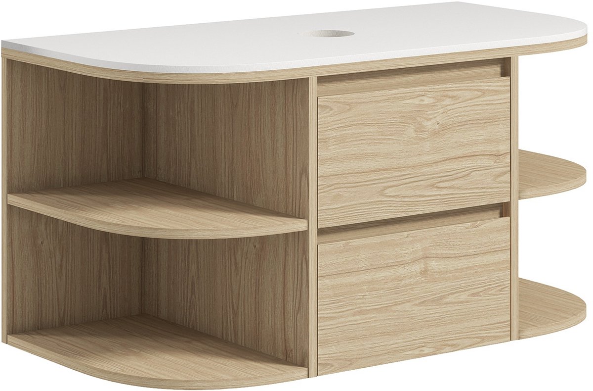 Badkamermeubel - zwevende wastafel - met lades en planken met soft-close systeem - natuurlijke houtkleur