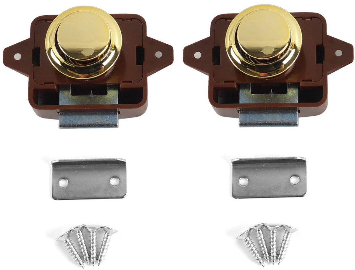 Elzusha - Push Button Lock - 2 Stuks - Voor Motorhome en Caravan - Bruin en Goud