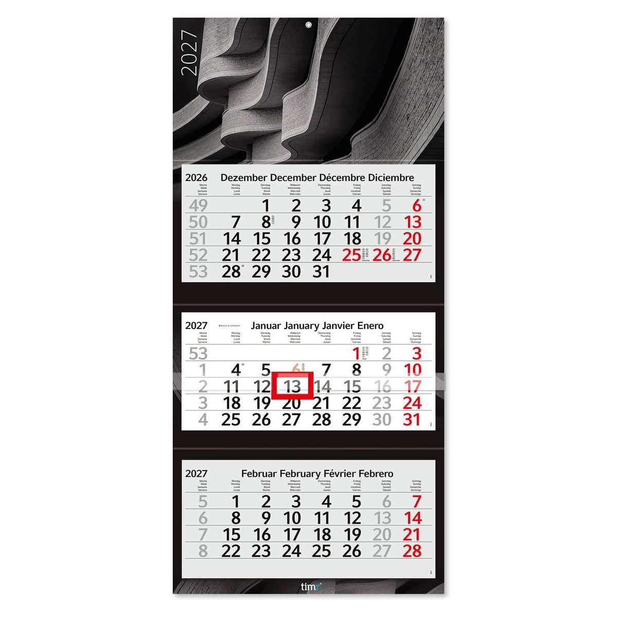 Elzusha - Wandkalender 3 Maanden 2027 met Schuifregelaar