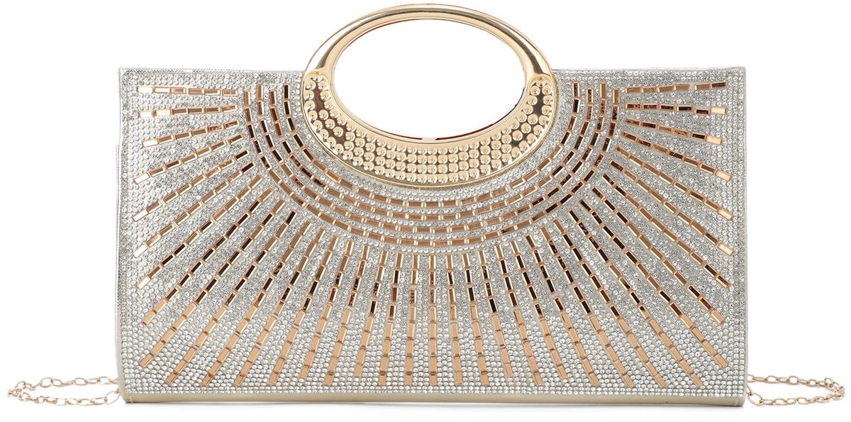 Elzusha - Elegante Avond Clutch - Goud met Strass Steentjes