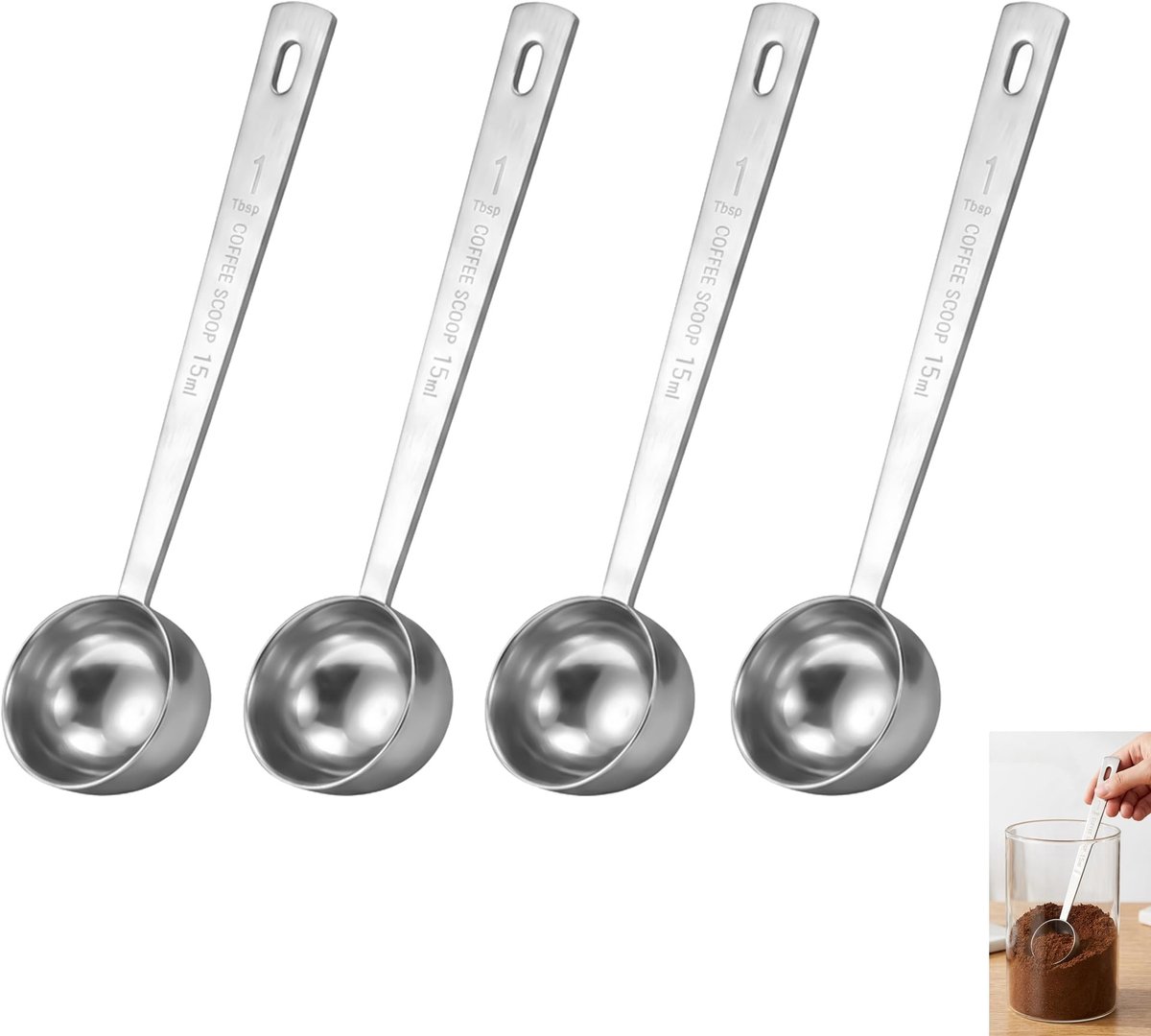 Elzusha - Set van 4 maatlepels - met lange handgreep - 15 ml