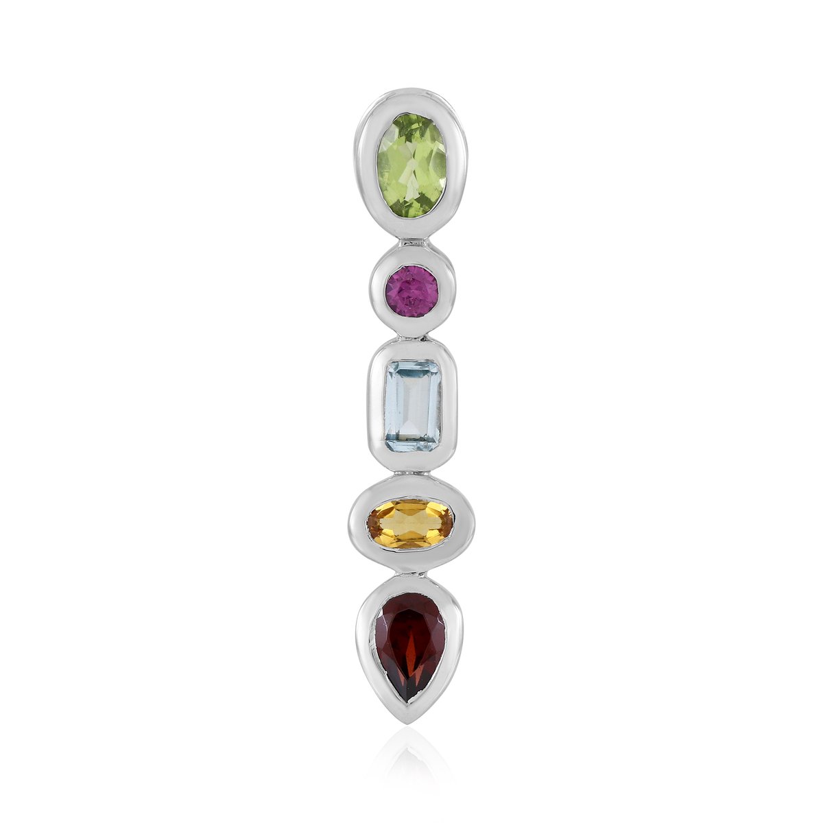 Cavill - Zilveren Multigem Hanger - 925 Sterling Zilver - Peridoot Ovaal 0,446 ct + Granaat 0,531 ct - Kleurrijk Modern Sieraad