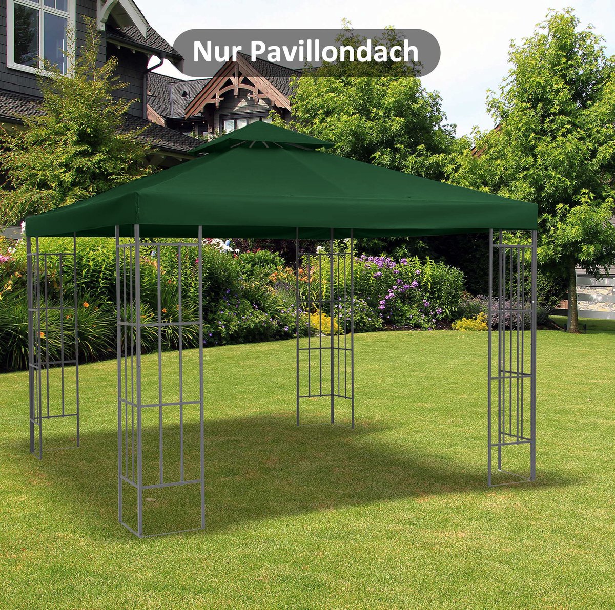 MODFU - Vervangend Paviljoendak - Dubbel Dak - Polyester - Groen - 300 X 300 Cm
