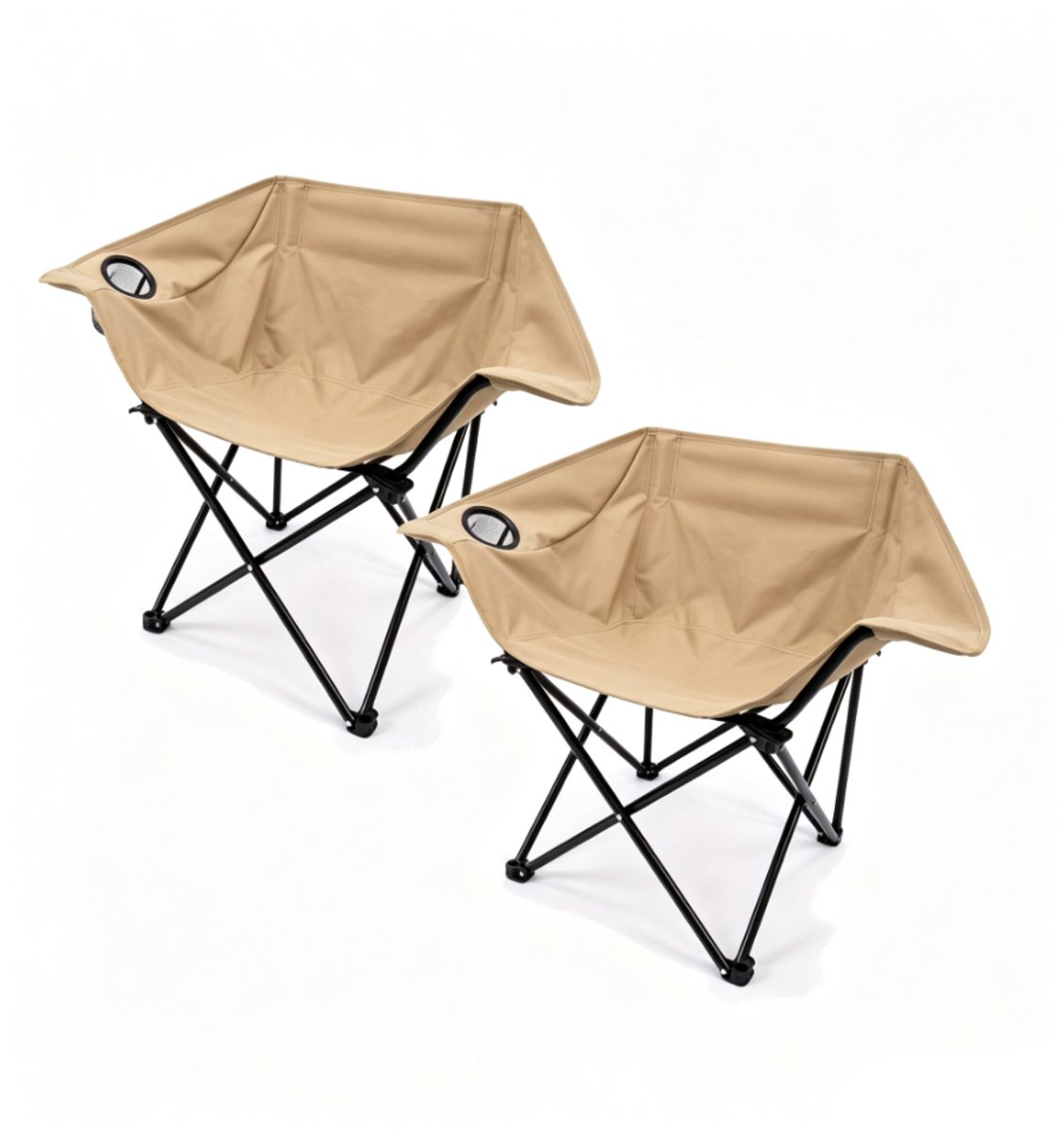 2pcs Lichtgewicht Campingstoelen - Opvouwbare Maanstoel met Bekerhouder & Draagtas - Comfortabele Festivalstoel & Strandstoel - 600D Oxford Klapstoel tot 150 kg - Beige