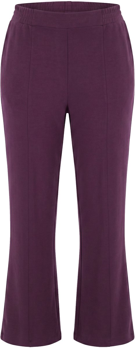 Ulla Popken - Dames - Sweatpants wijde rechte pijp biezen elastische tailleband - Donkerpruim - Maat 46+