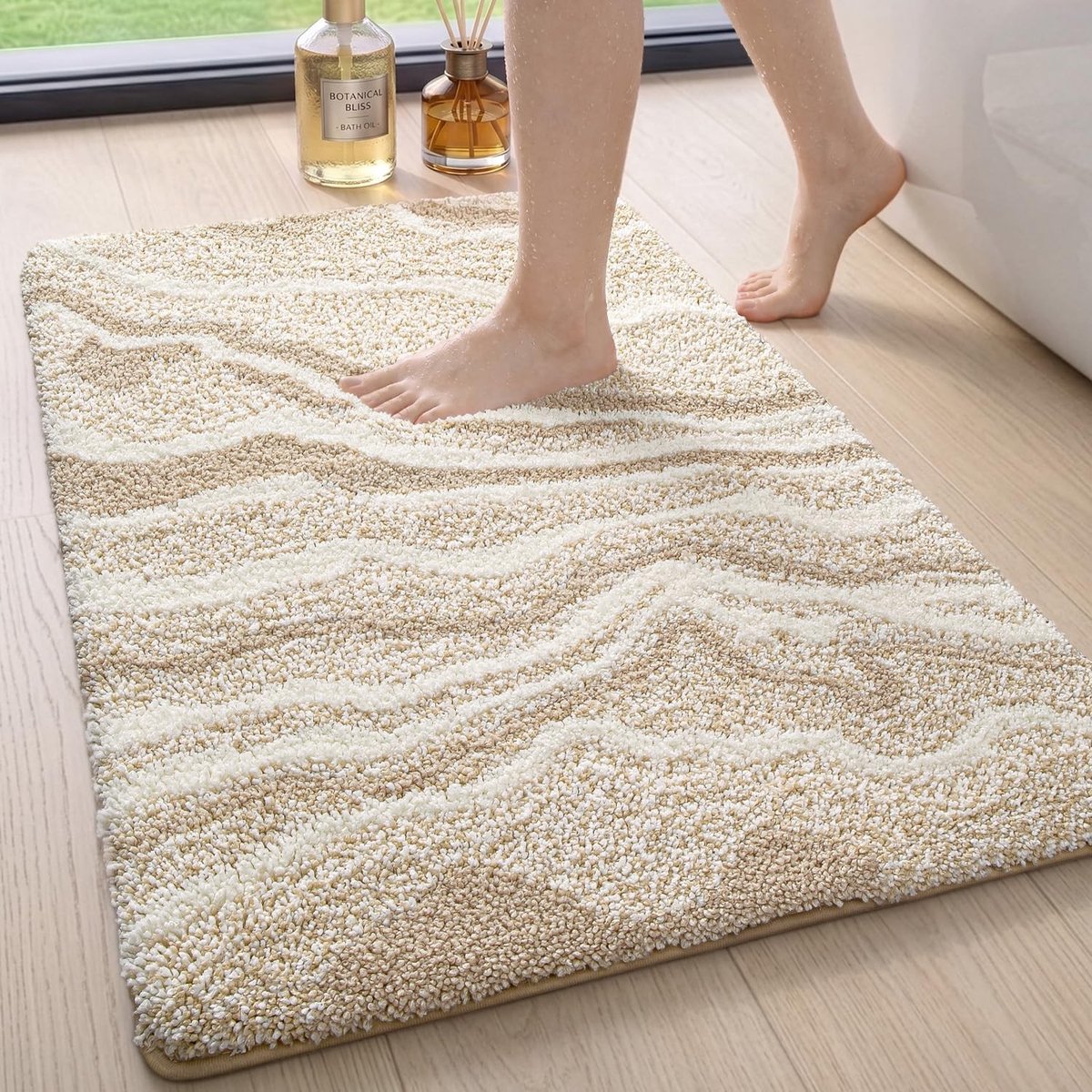 Antislip badmat - Beige - 44 x 76 cm - Waterabsorberende Microvezel Badmat voor Badkamer en Douche