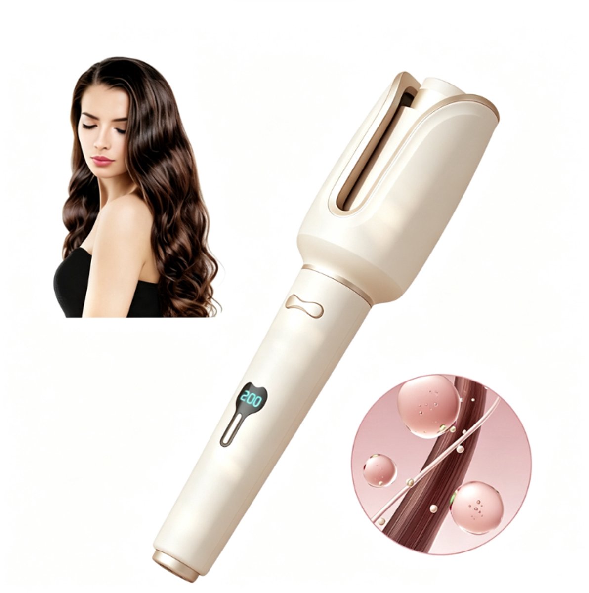 Automatische Krultang Wit, Keramische Haarstyler met Snelle Verwarming, Hittebestendige Behuizing, 4 Instelbare Temperatuurstanden voor Salonkrullen Thuis