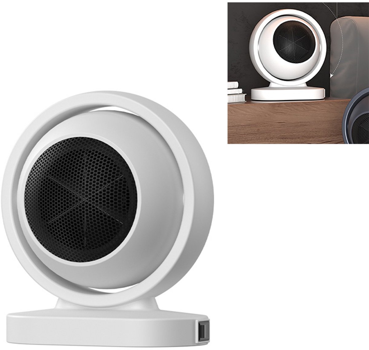 Draagbare elektrische kachel - Bolvormige kachel - Tafelkachel - Verwarming - Ventilatorkachel - Elektrische kachel - Kantelbeveiliging - 17*14*20,5 cm - Geschikt voor kamers, woonkamers, kantoren, enz. - Wit