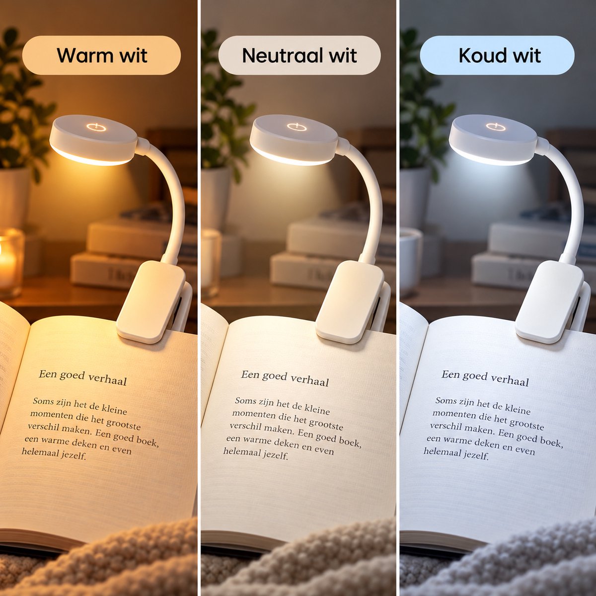 Nina's Giftshop® Leeslampje voor Boek – Boekenlamp met Klem – 3 Lichtstanden – Flexibel – LED Leeslamp – Op Batterijen – Leeslampje Bed — cadeau in Gadgets - foto 2